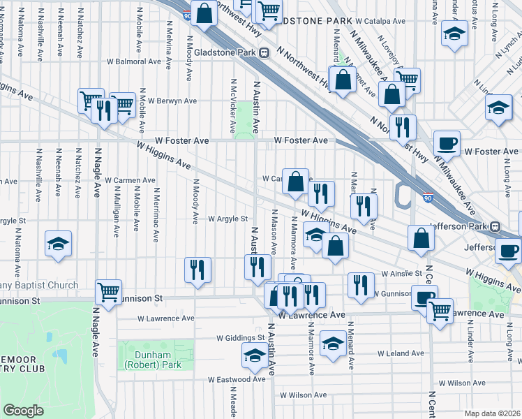 map of restaurants, bars, coffee shops, grocery stores, and more near in Chicago