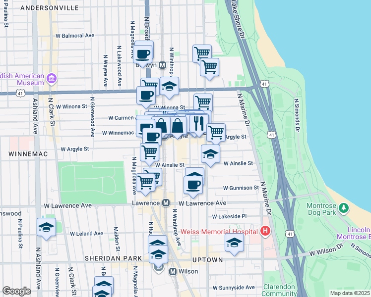 map of restaurants, bars, coffee shops, grocery stores, and more near in Chicago