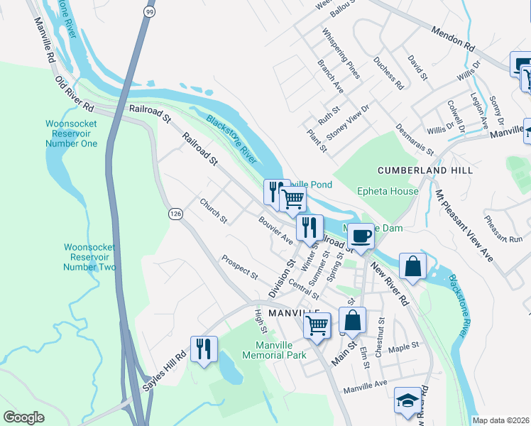 map of restaurants, bars, coffee shops, grocery stores, and more near 158 Railroad Street in Lincoln