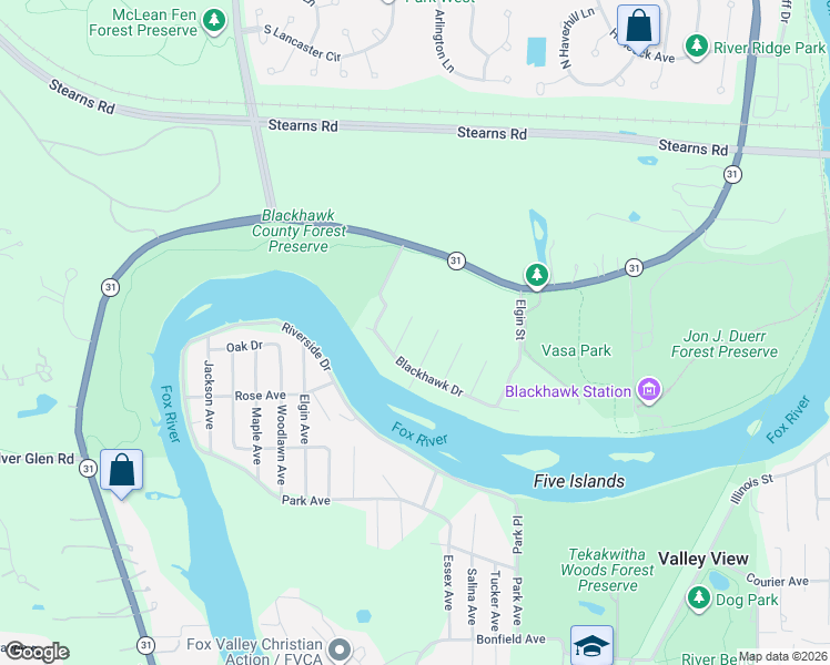 map of restaurants, bars, coffee shops, grocery stores, and more near 7N109 Smith Street in South Elgin