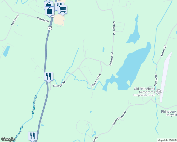 map of restaurants, bars, coffee shops, grocery stores, and more near 10 Rathbun Road in Rhinebeck