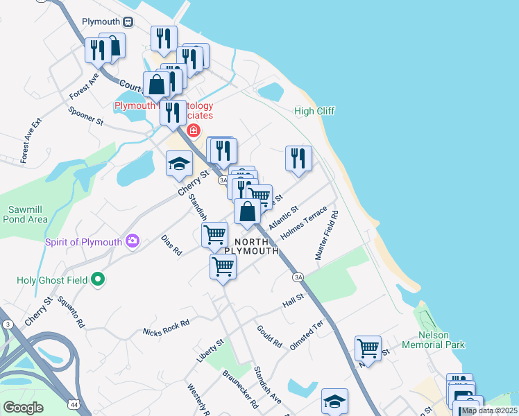 map of restaurants, bars, coffee shops, grocery stores, and more near 6 Castle Street in Plymouth