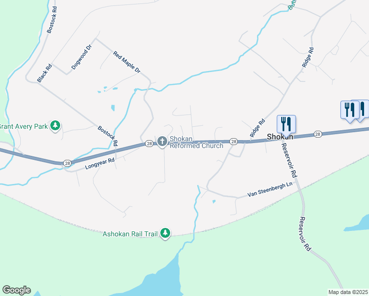 map of restaurants, bars, coffee shops, grocery stores, and more near 3263 New York 28 in Shokan