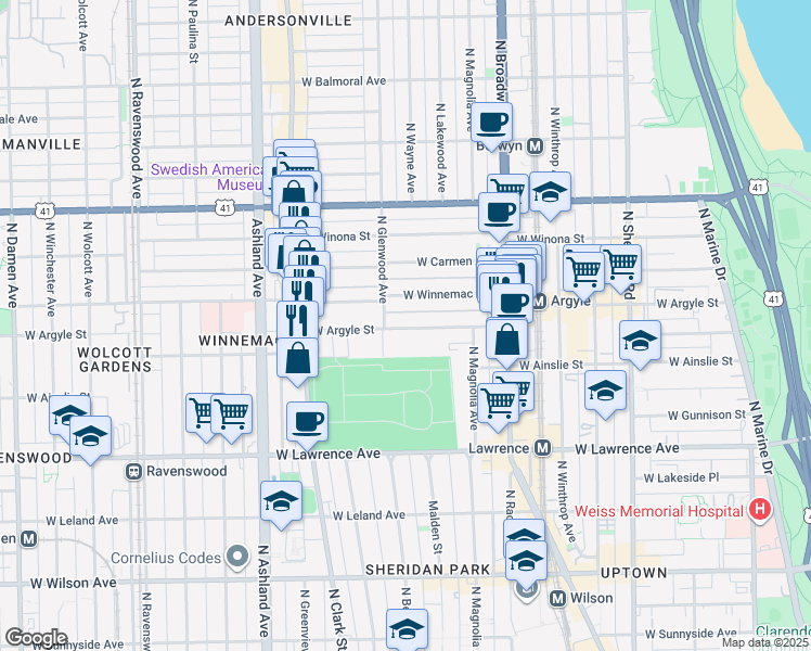 map of restaurants, bars, coffee shops, grocery stores, and more near in Chicago