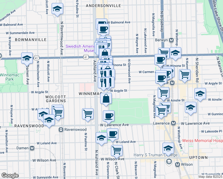 map of restaurants, bars, coffee shops, grocery stores, and more near in Chicago