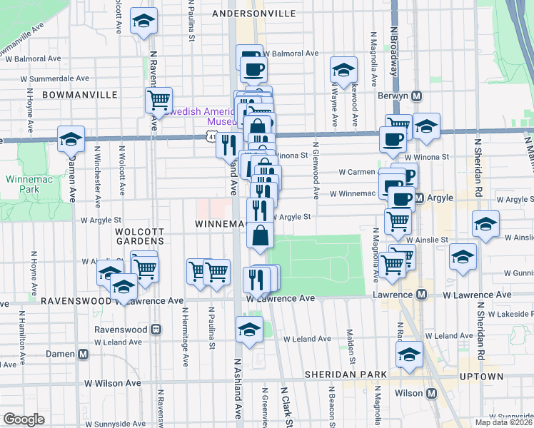 map of restaurants, bars, coffee shops, grocery stores, and more near in Chicago