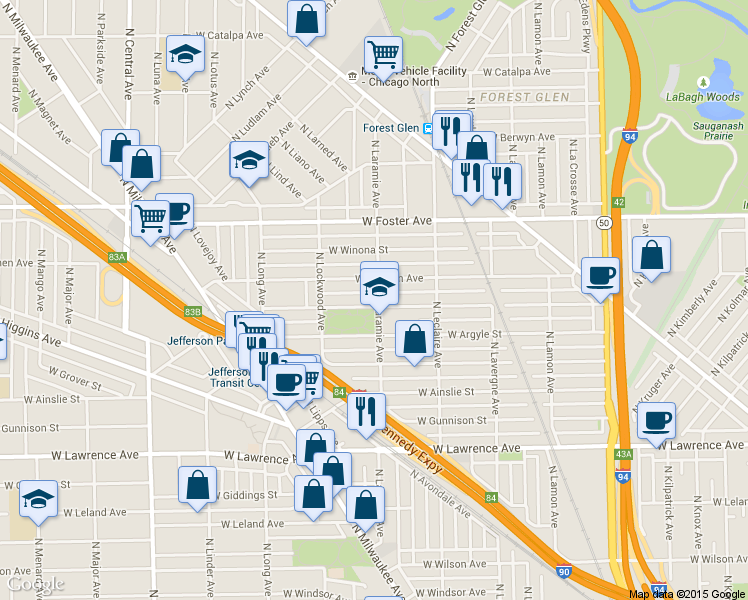 map of restaurants, bars, coffee shops, grocery stores, and more near 5159 West Carmen Avenue in Chicago