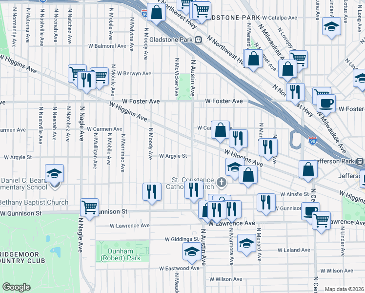 map of restaurants, bars, coffee shops, grocery stores, and more near in Chicago