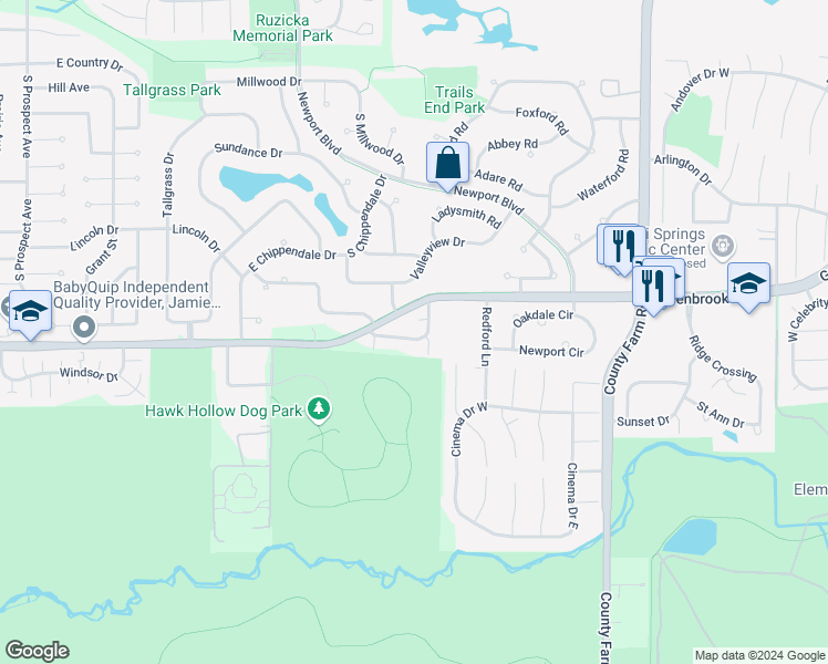map of restaurants, bars, coffee shops, grocery stores, and more near 477 Nicole Drive in Bartlett