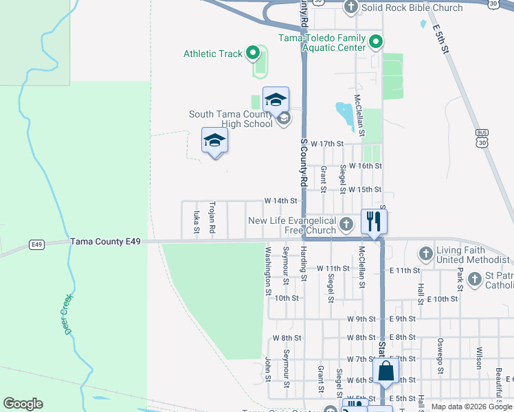 map of restaurants, bars, coffee shops, grocery stores, and more near 701-799 West 14th Street in Tama