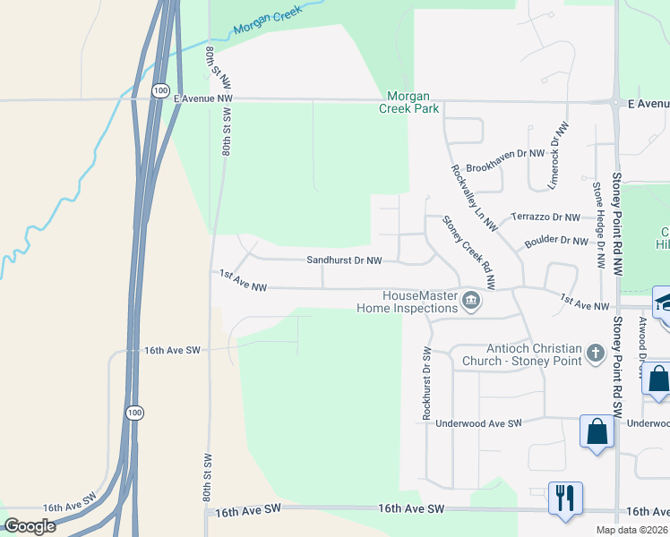 map of restaurants, bars, coffee shops, grocery stores, and more near 7511 Sandhurst Drive Northwest in Cedar Rapids