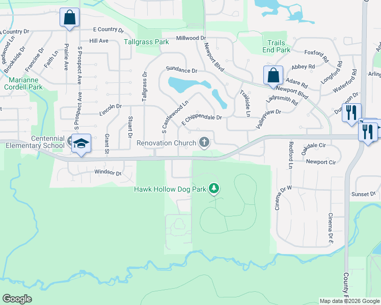 map of restaurants, bars, coffee shops, grocery stores, and more near 997 South Chippendale Drive in Bartlett
