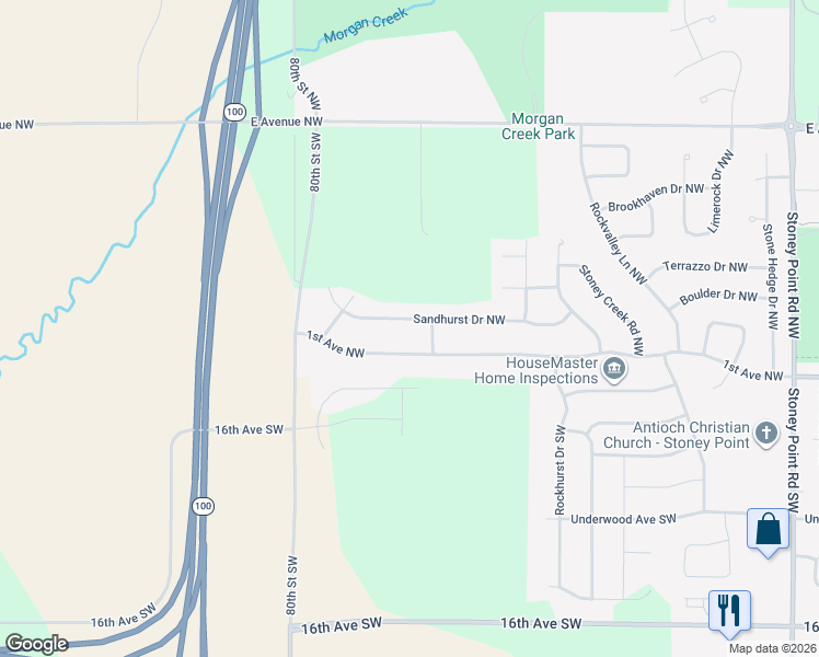 map of restaurants, bars, coffee shops, grocery stores, and more near 7613 Sandhurst Drive Northwest in Cedar Rapids
