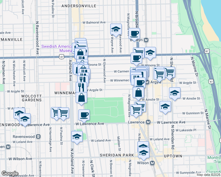 map of restaurants, bars, coffee shops, grocery stores, and more near in Chicago