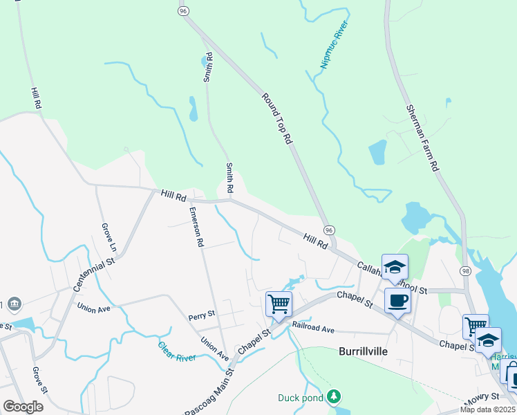 map of restaurants, bars, coffee shops, grocery stores, and more near 161 Hill Rd in Burrillville