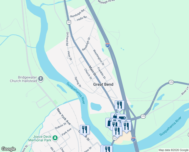 map of restaurants, bars, coffee shops, grocery stores, and more near 320 Main Street in Great Bend