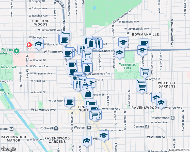 map of restaurants, bars, coffee shops, grocery stores, and more near in Chicago