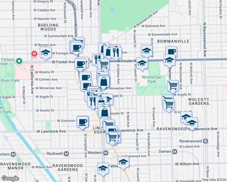 map of restaurants, bars, coffee shops, grocery stores, and more near in Chicago