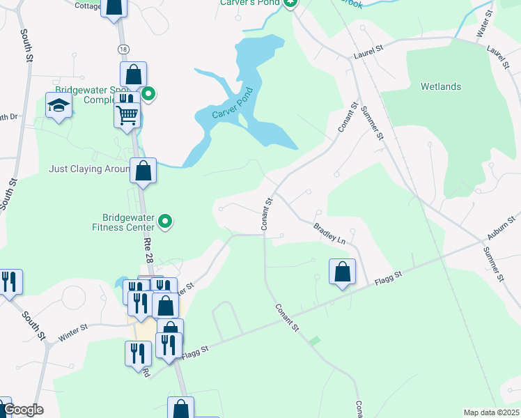 map of restaurants, bars, coffee shops, grocery stores, and more near 5 Harriet Drive in Bridgewater