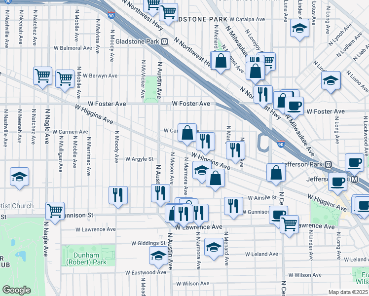 map of restaurants, bars, coffee shops, grocery stores, and more near in Chicago