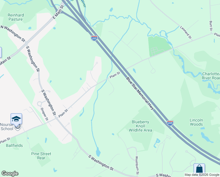 map of restaurants, bars, coffee shops, grocery stores, and more near 143 Plain Street in Norton