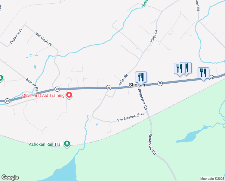 map of restaurants, bars, coffee shops, grocery stores, and more near 2 Shokan Park Road in Shokan