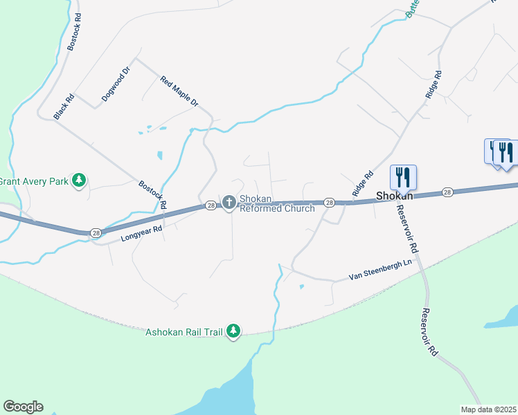 map of restaurants, bars, coffee shops, grocery stores, and more near 3263 New York 28 in Shokan