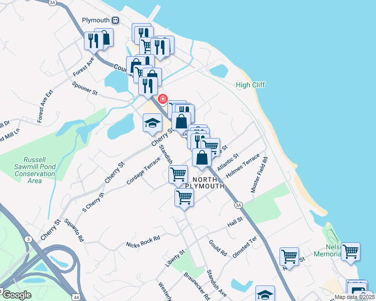 map of restaurants, bars, coffee shops, grocery stores, and more near 306R Court Street in Plymouth