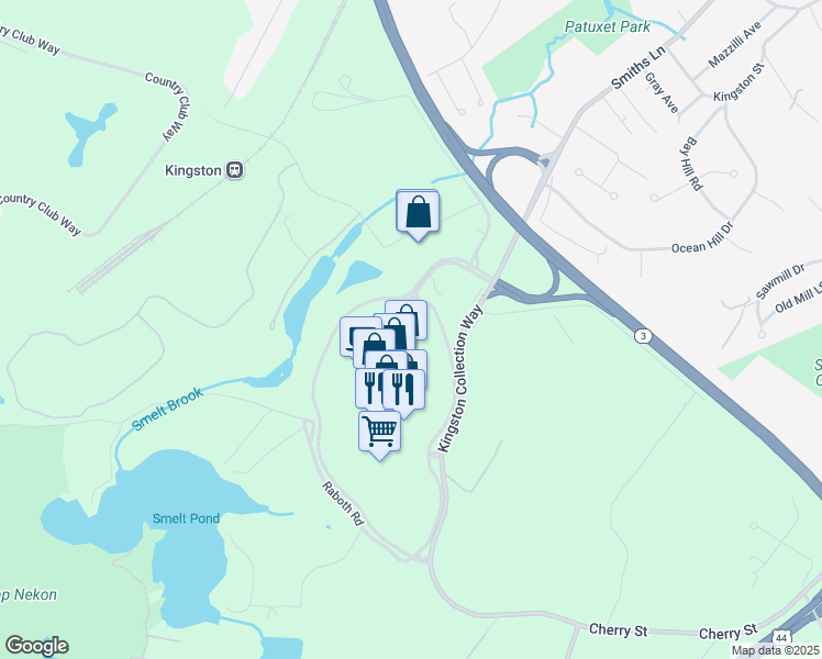 map of restaurants, bars, coffee shops, grocery stores, and more near 101 Independence Mall Way in Kingston