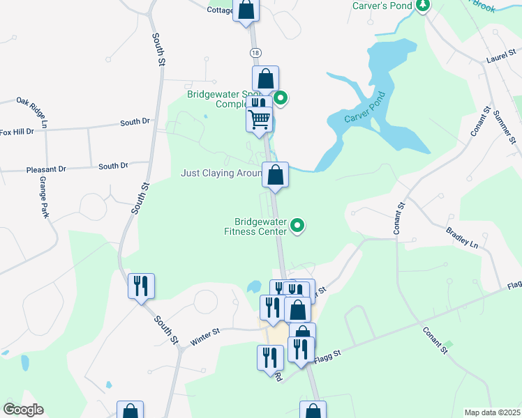 map of restaurants, bars, coffee shops, grocery stores, and more near 8 Anacki Lane in Bridgewater
