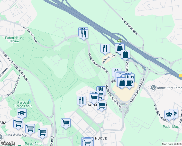 map of restaurants, bars, coffee shops, grocery stores, and more near 46 Via Stefano Madia in Città metropolitana di Roma Capitale