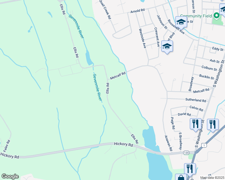 map of restaurants, bars, coffee shops, grocery stores, and more near 372 Ellis Road in North Attleborough