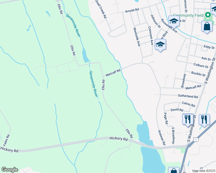 map of restaurants, bars, coffee shops, grocery stores, and more near 372 Ellis Rd in North Attleborough