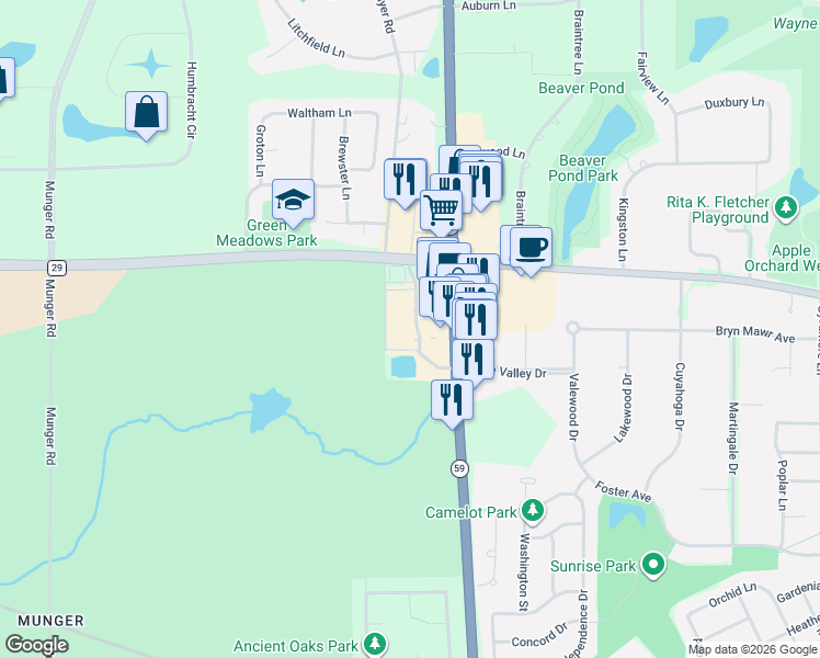 map of restaurants, bars, coffee shops, grocery stores, and more near 11 in Bartlett