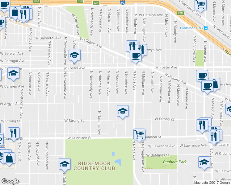 map of restaurants, bars, coffee shops, grocery stores, and more near 5034 North Neenah Avenue in Chicago