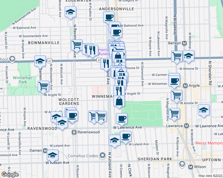 map of restaurants, bars, coffee shops, grocery stores, and more near 5019 North Ashland Avenue in Chicago