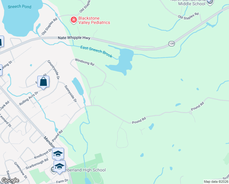 map of restaurants, bars, coffee shops, grocery stores, and more near 19 Gold Star Drive in Cumberland