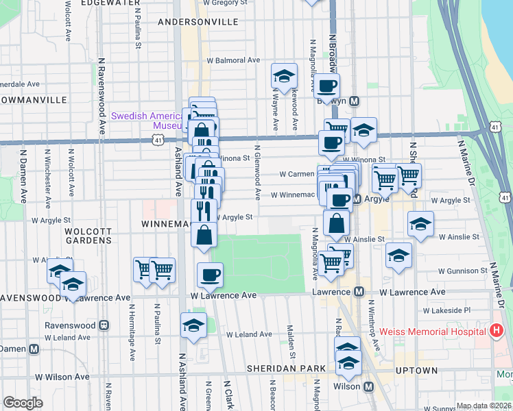 map of restaurants, bars, coffee shops, grocery stores, and more near in Chicago