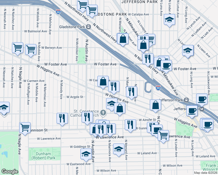 map of restaurants, bars, coffee shops, grocery stores, and more near in Chicago