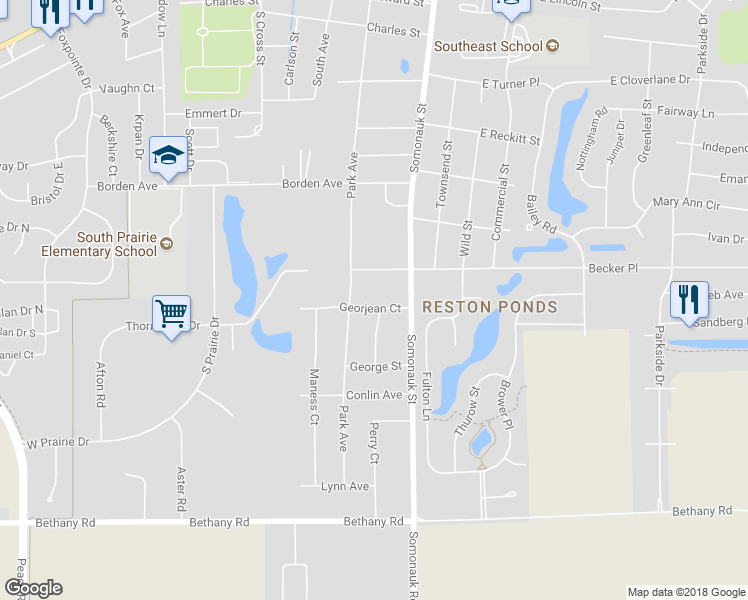 map of restaurants, bars, coffee shops, grocery stores, and more near 331 Georjean Court in Sycamore