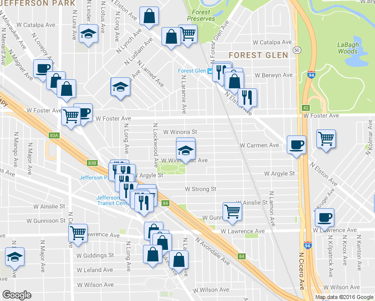 map of restaurants, bars, coffee shops, grocery stores, and more near 5159 W Carmen Ave in Chicago