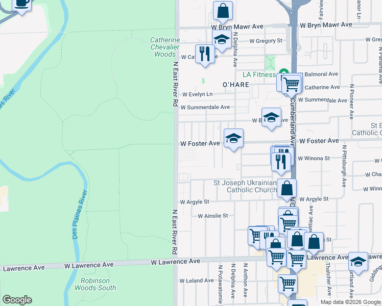 map of restaurants, bars, coffee shops, grocery stores, and more near in Chicago