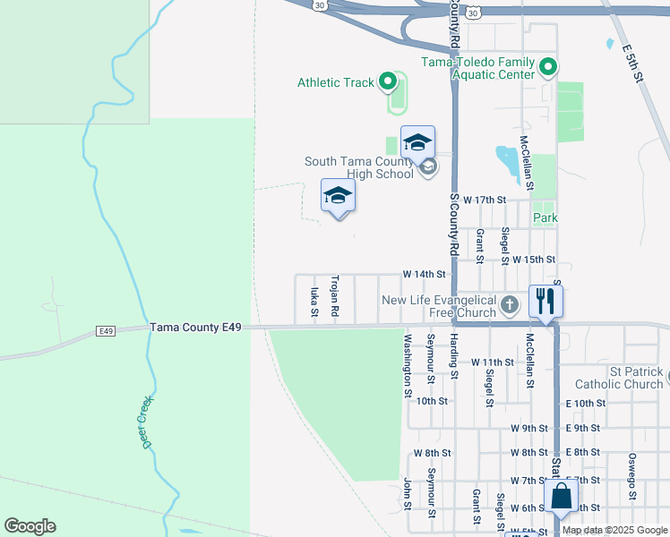 map of restaurants, bars, coffee shops, grocery stores, and more near 805 West 14th Street in Tama