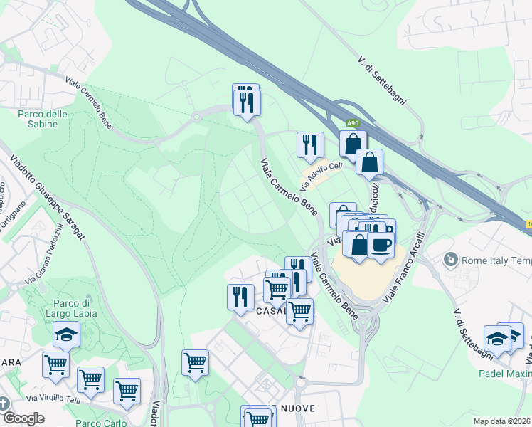 map of restaurants, bars, coffee shops, grocery stores, and more near 46 Via Stefano Madia in Città metropolitana di Roma Capitale