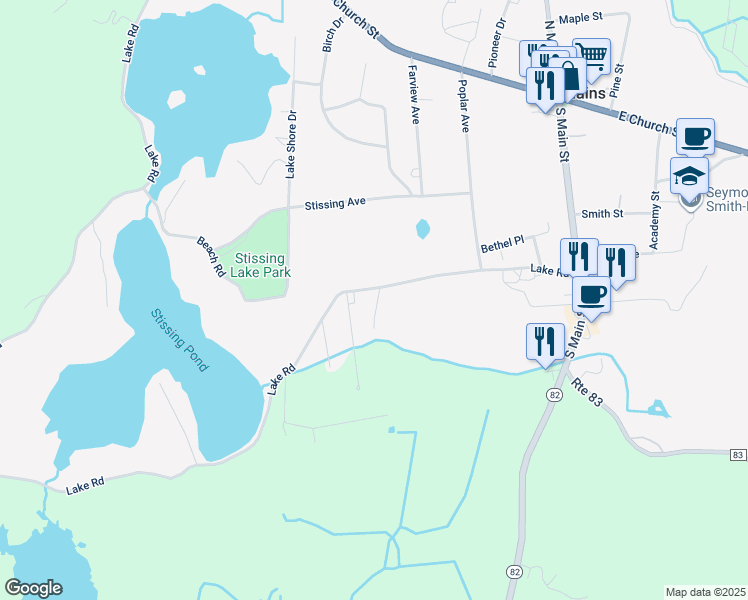 map of restaurants, bars, coffee shops, grocery stores, and more near 85-87 Lake Road in Pine Plains