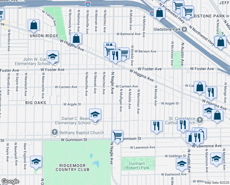 map of restaurants, bars, coffee shops, grocery stores, and more near 5029 North Nagle Avenue in Chicago