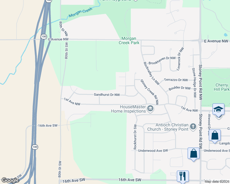 map of restaurants, bars, coffee shops, grocery stores, and more near 7404 Sandhurst Drive Northwest in Cedar Rapids