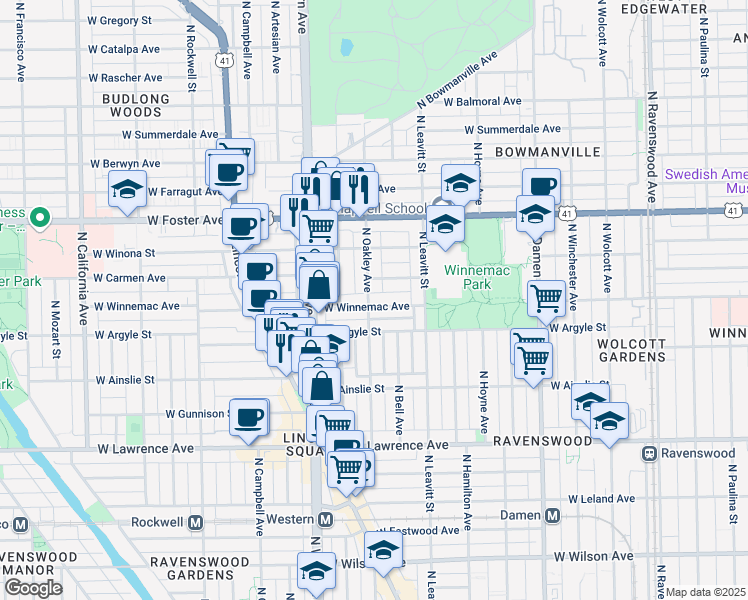 map of restaurants, bars, coffee shops, grocery stores, and more near in Chicago