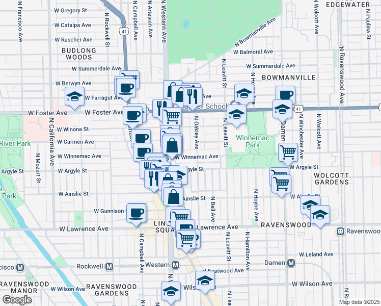 map of restaurants, bars, coffee shops, grocery stores, and more near in Chicago