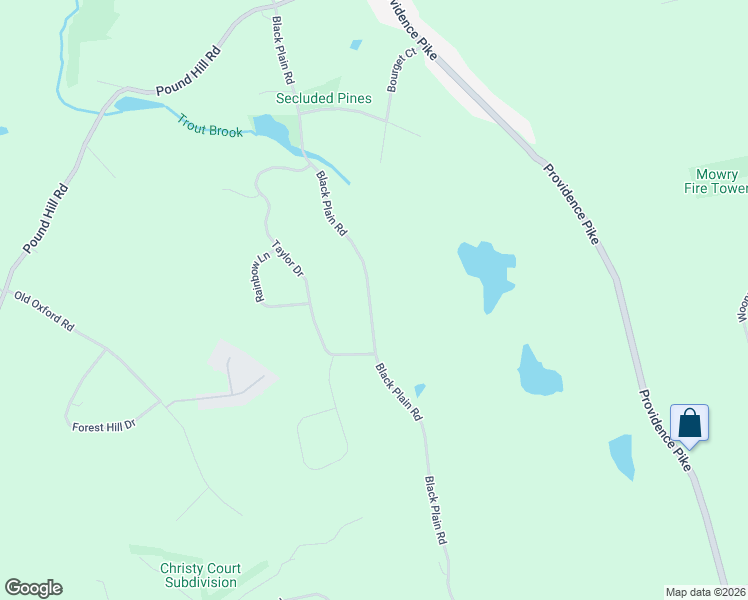 map of restaurants, bars, coffee shops, grocery stores, and more near 612 Black Plain Road in North Smithfield